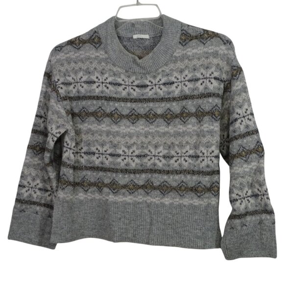 H&M Gray Fair Isle Knit Sweater Crew Neck Women Size M Acrylic Blend Long Sleeve - Picture 1 of 9